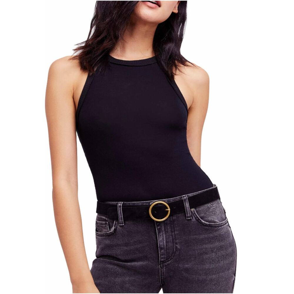 NWT Free People Intimately Women's Black Wide Eyed Racerback Tank Top Size M
